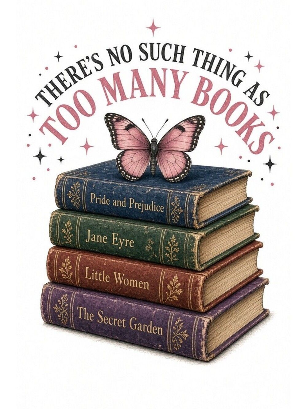 4pcs 10in Too Many Books Stack Butterfly DTF Transfer